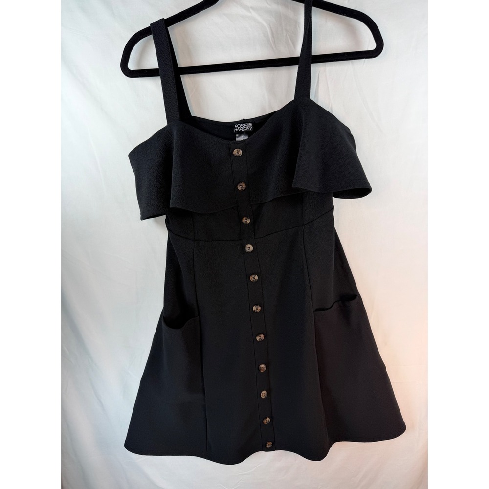 Rosie & Harlow Womens Black Cold Shoulder Button Front Mini Dress Pockets Size M
